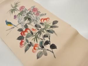 作家物　塩瀬手描き花鳥模様名古屋帯